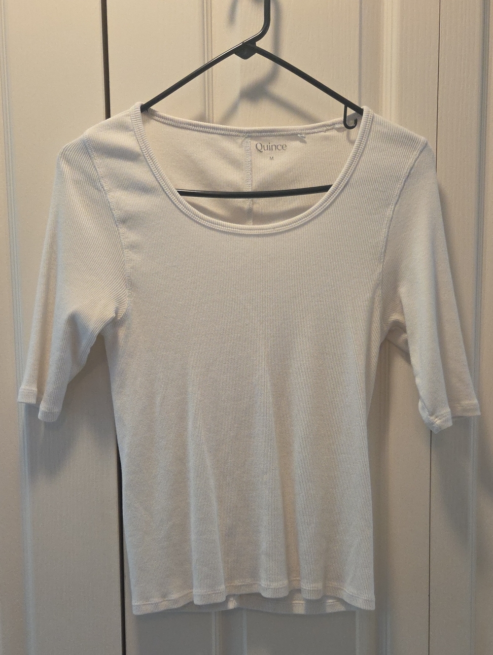 Quince White Scoop Neck Ribbed Short-Sleeve Tee